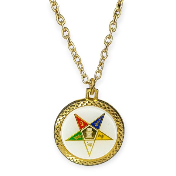 Masonic Order of the Eastern Star 1776 Gold Tone Pendant Faux Coin Necklace - Picture 2 of 9